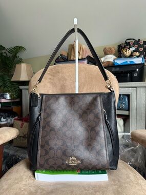 Coach Marlon Hobo Bag F79993 Signature Brown & Black Canvas Very Good Condition